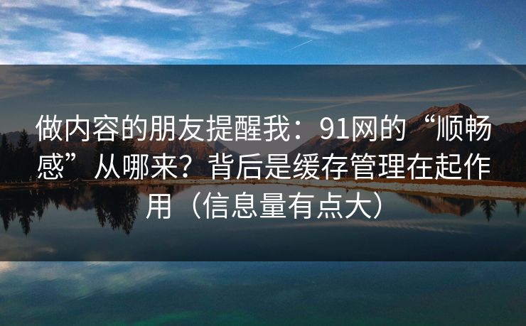 做内容的朋友提醒我:91网的“顺畅感”从哪来?背后是缓存管理在起作用(信息量有点大)